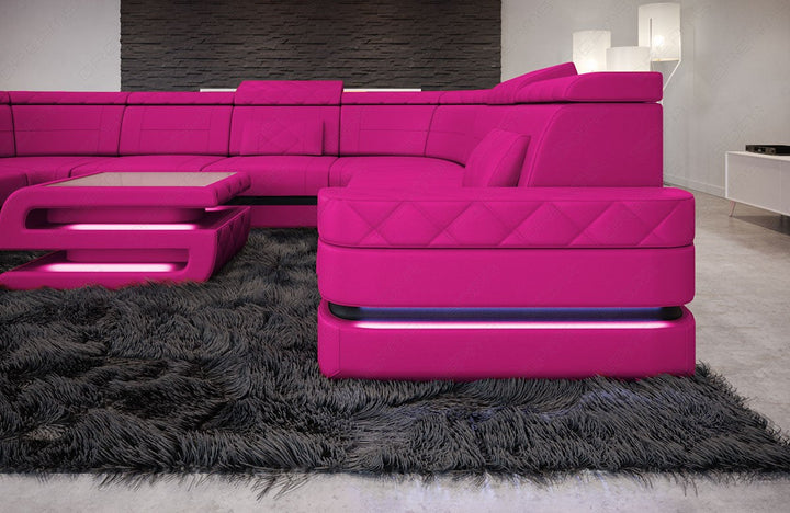 U Form Mini Ledersofa Positano in Pink-Schwarz *nur in Kunstleder erhÃ¤ltlich