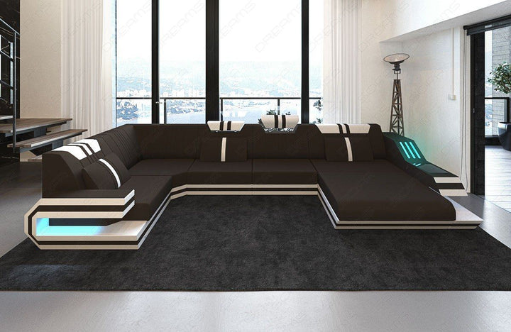 Design Mikrofaser Stoff Wohnlandschaft Ravenna U Form in mokka - Mineva18