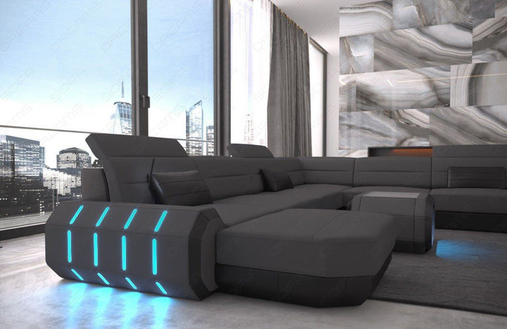 XXL Stoffsofa Roma U Form Sofa Mini mit LED in dunkelgrau - Mineva8
