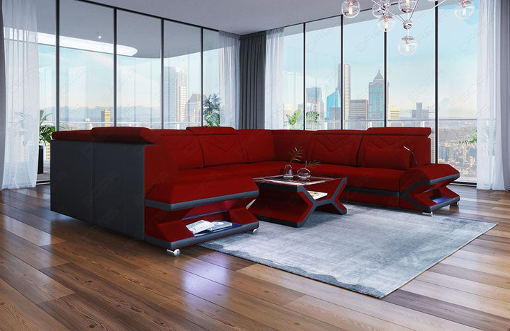 Sofa Sorrento mit Stoffbezug als Mini U Form Mikrofaser in dunkelrot - Mineva10