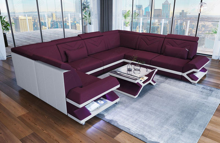 Sofa Sorrento mit Stoffbezug als Mini U Form Mikrofaser in lila - Mineva13