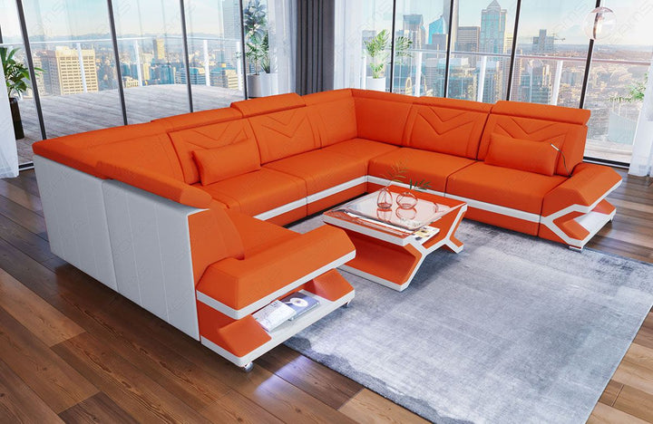 Sofa Sorrento mit Stoffbezug als Mini U Form Mikrofaser in orange - Mineva11