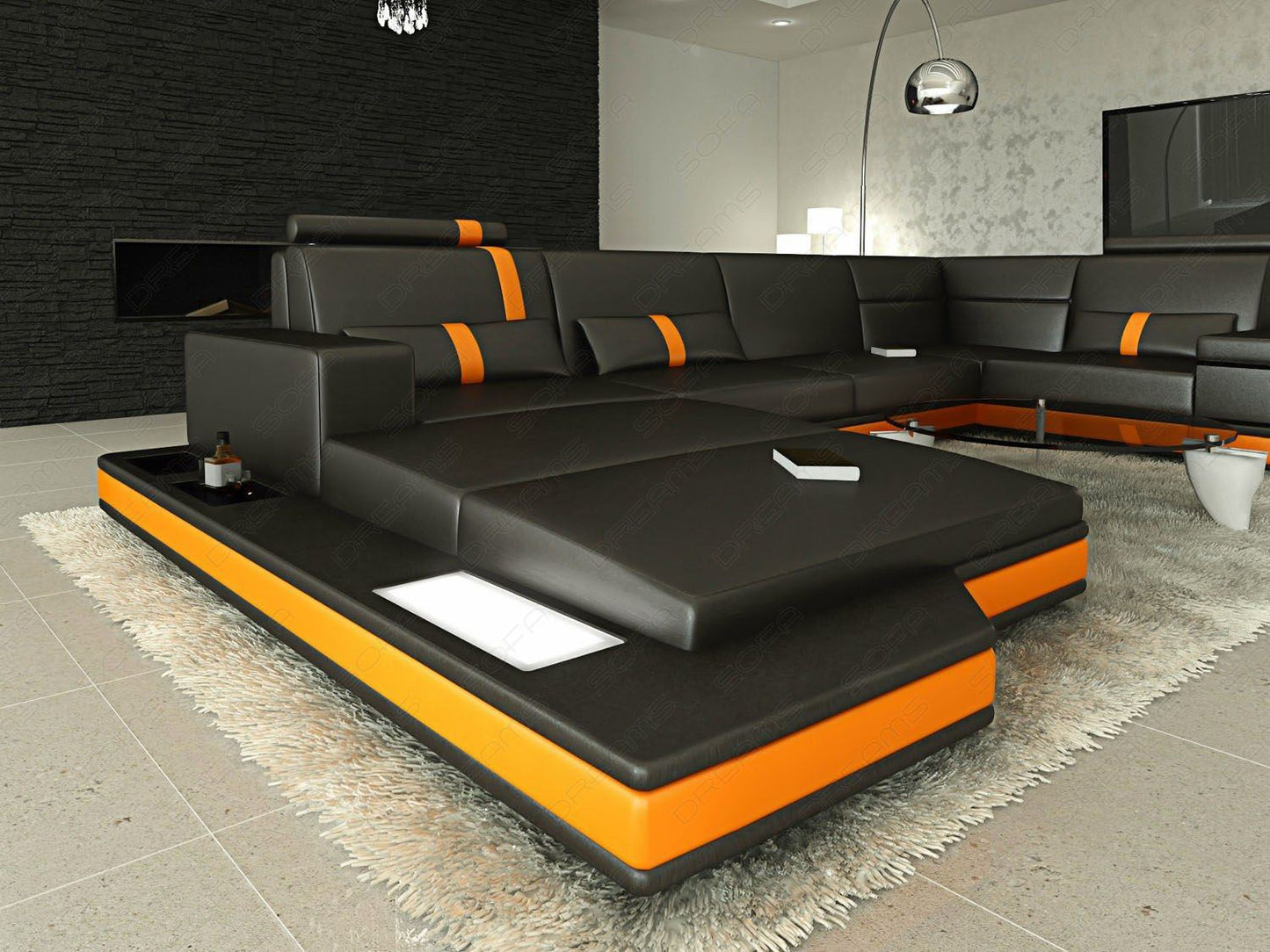 Miranolo Sectional As A Leather Sofa With Led
