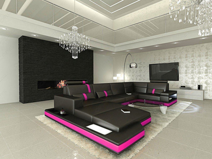 Designer Wohnlandschaft Messana in schwarz-pink