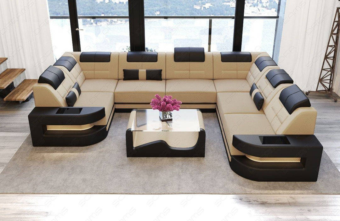 Polster Sofa  Como U Form mit Beleuchtung in beige - Mineva4