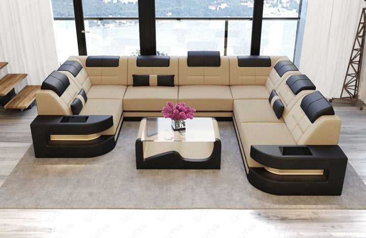 Polster Sofa  Como U Form mit Beleuchtung in beige - Mineva4