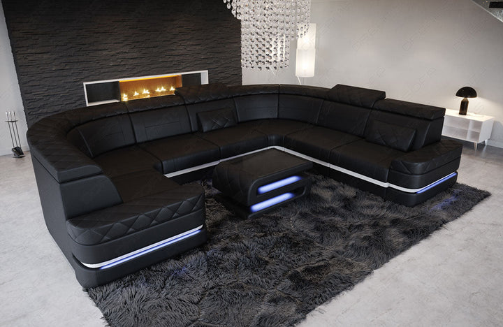 U Form Mini Ledersofa Positano in schwarz-weiÃŸ