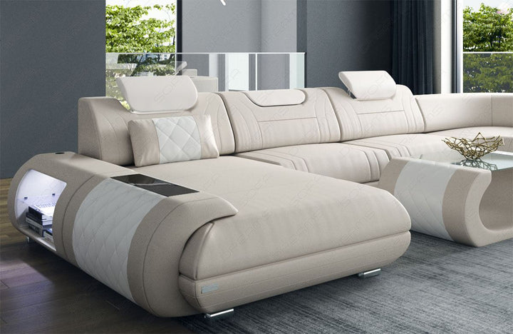 Leder Wohnlandschaft Rimini XL in beige - weiss