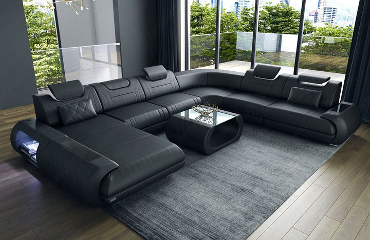 Leder Wohnlandschaft Rimini XL in schwarz