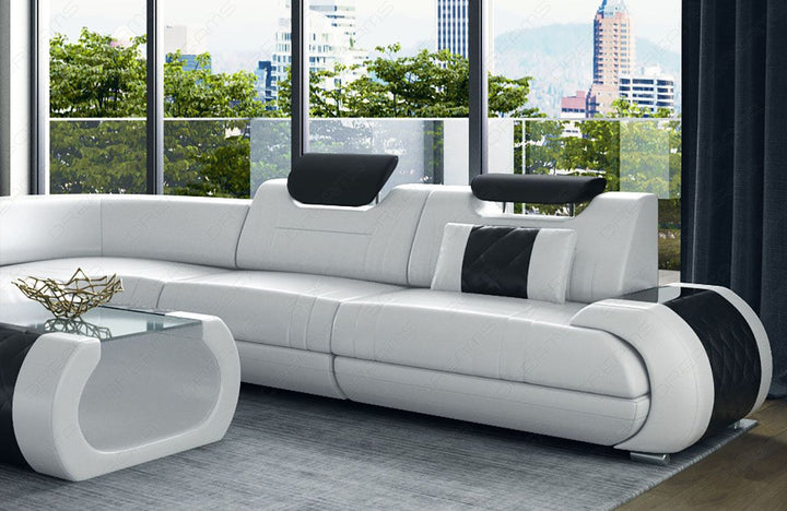 Leder Wohnlandschaft Rimini XL in weiss - schwarz