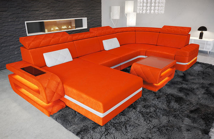 Mini Stoffsofa Bologna U Form in orange - SunVelvet1012