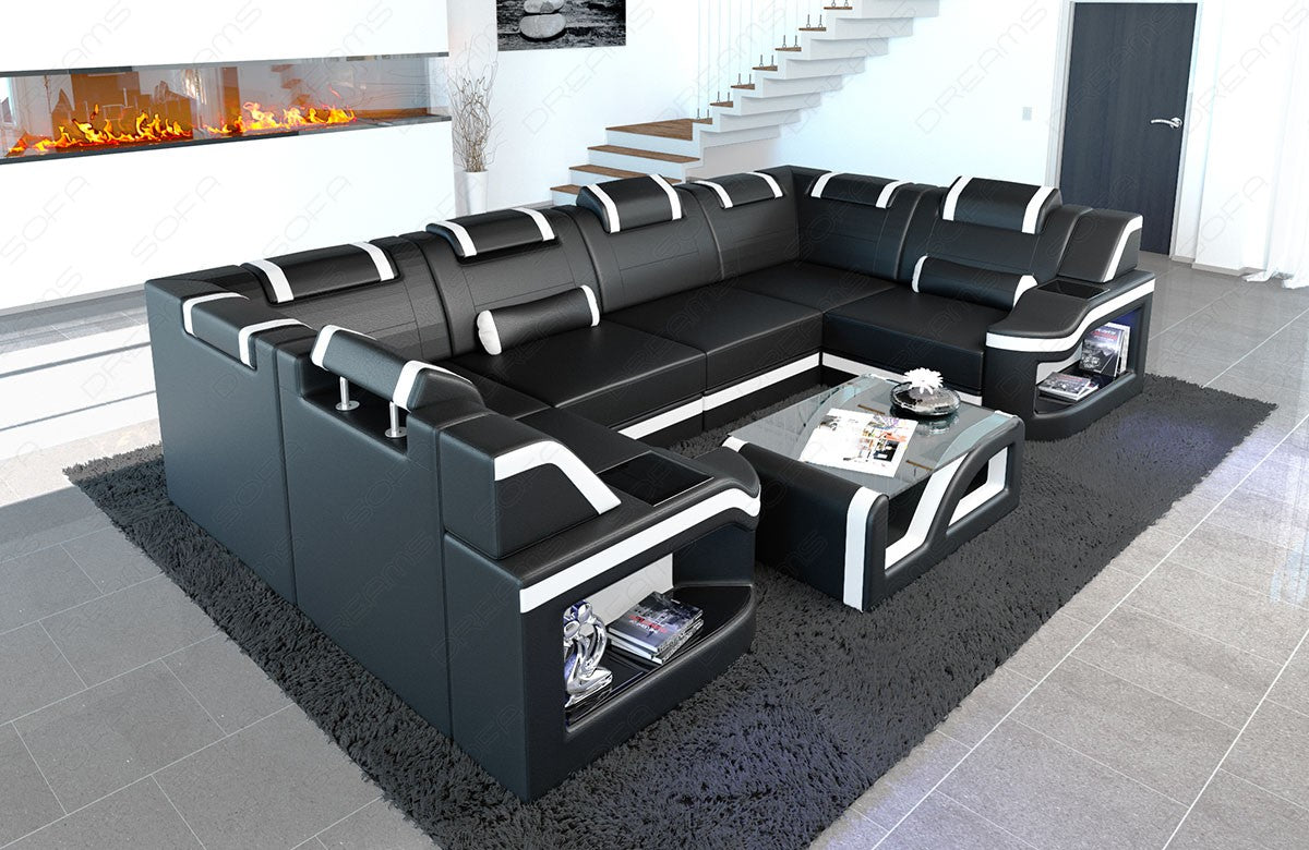 Sectional Lyon Leather Sofa With Lighting