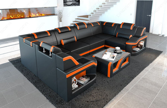Sectional Lyon Leather Sofa With Lighting