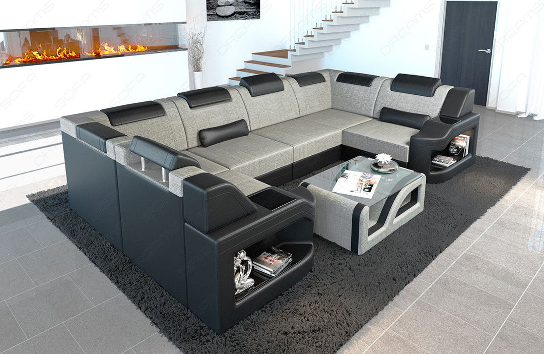 Design Polster Wohnlandschaft Padua U Form in elfenbein - Hugo1 Strukturstoff