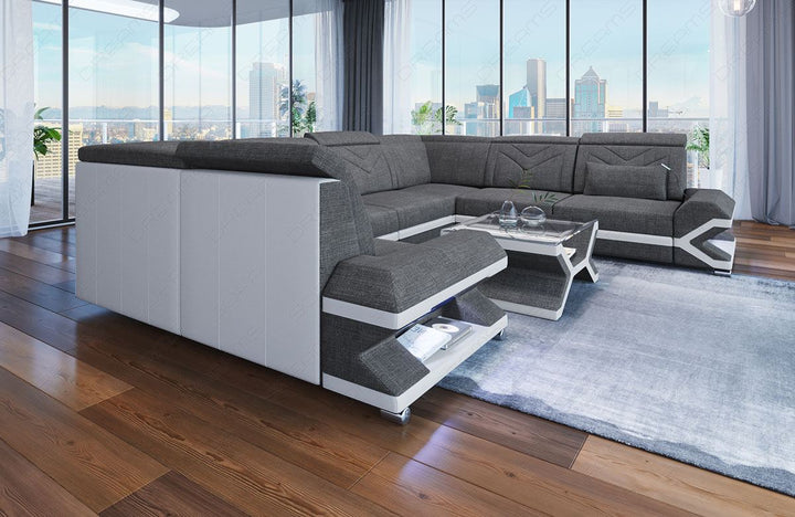 Sofa Sorrento mit Stoffbezug als Mini U Form in grau - Hugo5 Strukturstoff