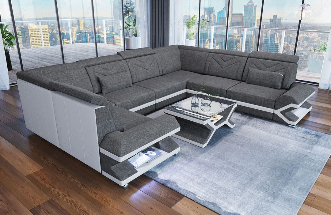 Sofa Sorrento mit Stoffbezug als Mini U Form in grau - Hugo5 Strukturstoff