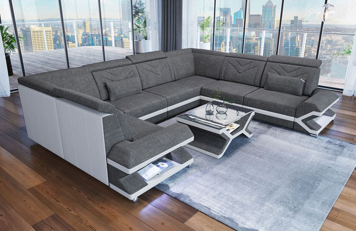Sofa Sorrento mit Stoffbezug als Mini U Form in grau - Hugo5 Strukturstoff