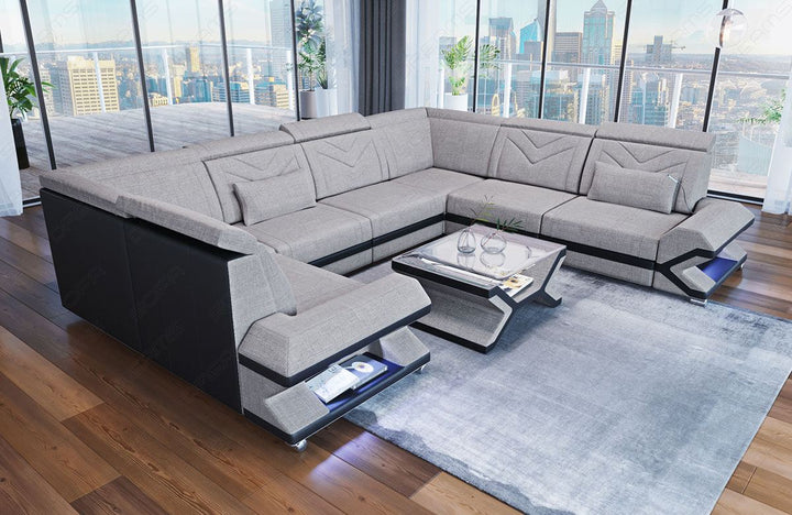 Sofa Sorrento mit Stoffbezug als Mini U Form in macchiato - Hugo2 Strukturstoff