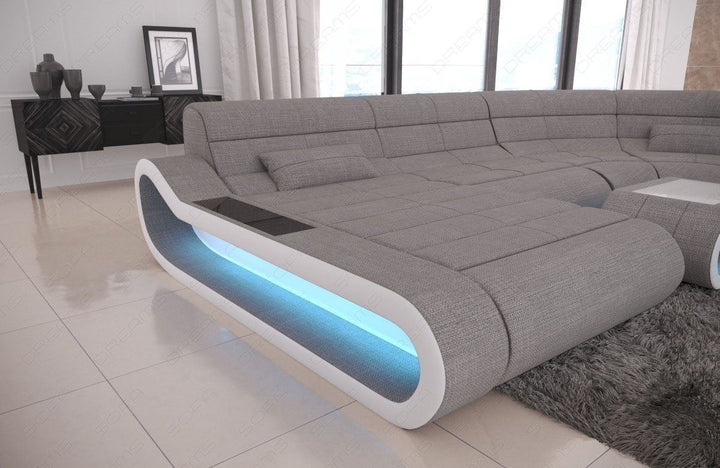 Stoffsofa Concept U Form mit LED-Beleuchtung in hellgrau - Hugo19 Strukturstoff