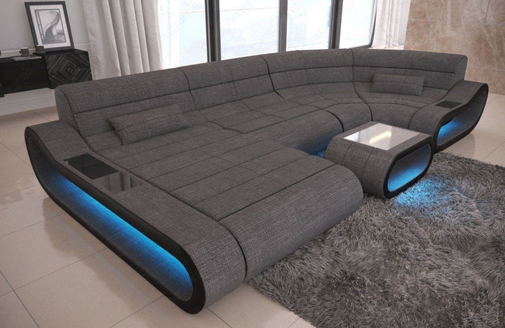 Stoff Wohnlandschaft Concept U Form mit LED-Beleuchtung in grau - Hugo5 Strukturstoff