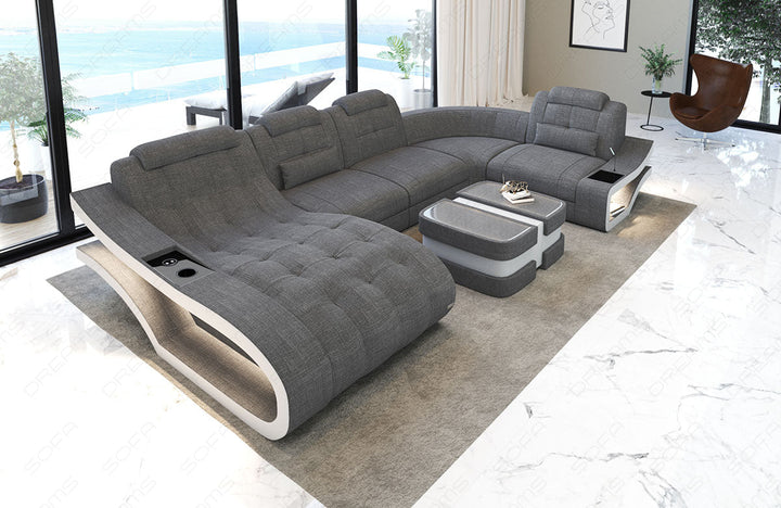 Mini U Form Stoffsofa Elegante - Sofa mit LED und USB - grau - Hugo5