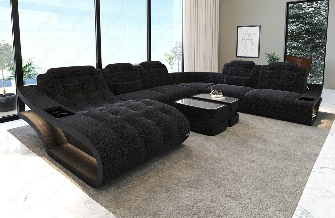 XXL Sofa Elegante Mini U Form Stoffsofa in dunkelgrau - Hugo13