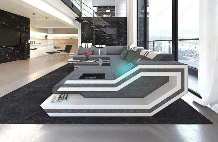 Stoff Wohnlandschaft Ravenna XXL mit LED-Beleuchtung in grau - Hugo5