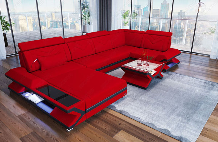 Design Polster Wohnlandschaft Napoli U Form in rot - Mineva20