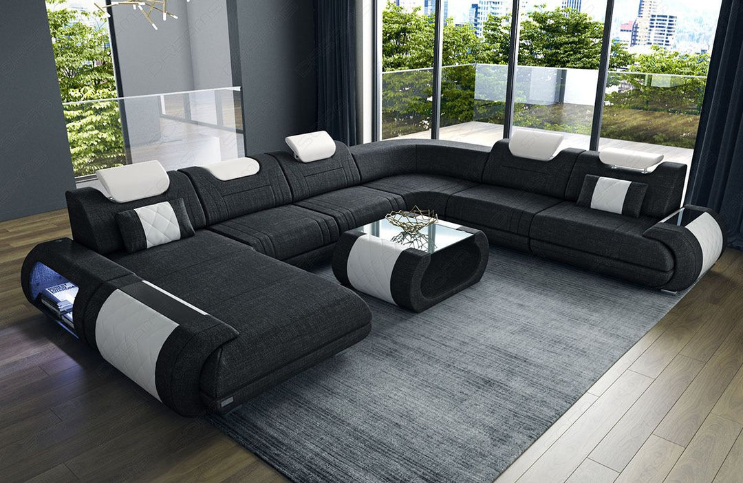 Design Stoff Wohnlandschaft Rimini XXL in dunkelgrau - Hugo13 Strukturstoff