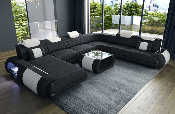 Design Stoff Wohnlandschaft Rimini XXL in dunkelgrau - Hugo13 Strukturstoff