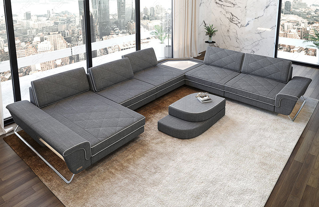 Design Stoff Wohnlandschaft Ferrara XXL in grau - Hugo5 Strukturstoff