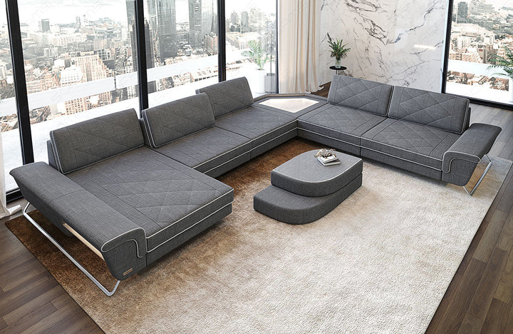 Design Stoff Wohnlandschaft Ferrara XXL in grau - Hugo5 Strukturstoff