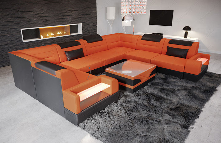 Stoffsofa Trivento U Form Mini in orange - Mineva11 Mikrofaser Stoff