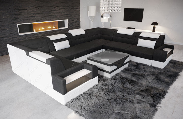 Stoffsofa Trivento U Form Mini in schwarz - Hugo14 Strukturstoff