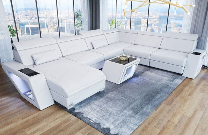 XXL Leder Wohnlandschaft Catania in weiss