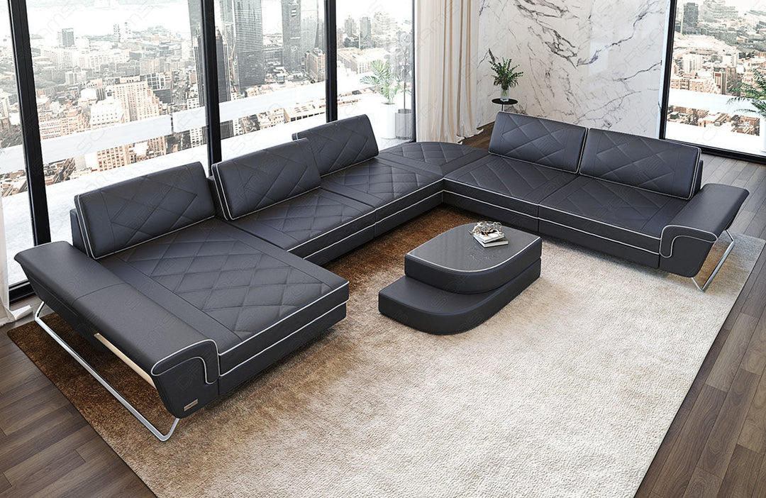 Design Leder Wohnlandschaft Bari XL in grau-weiÃŸ