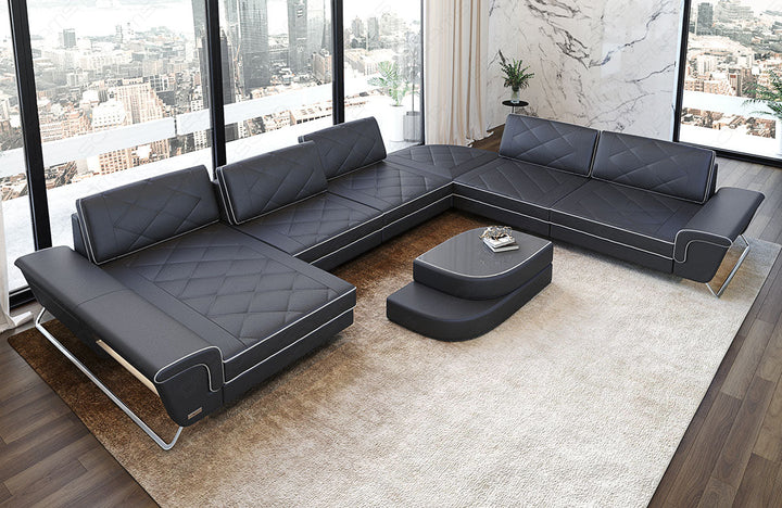 Design Leder Wohnlandschaft Bari XL in grau-weiÃŸ