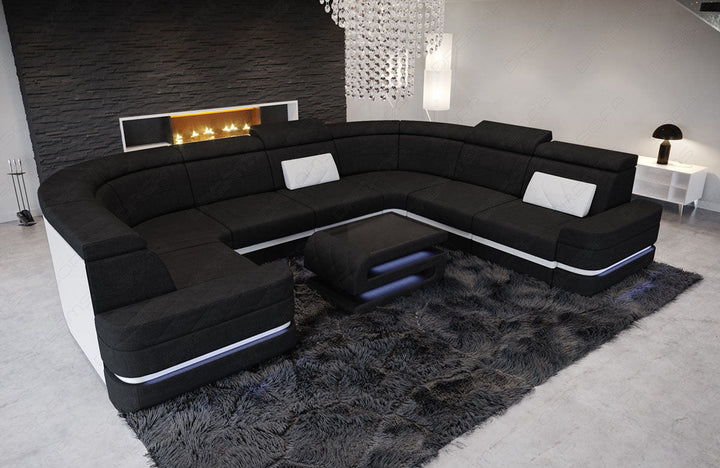 Wohnlandschaft Positano U Form modern Strukturstoff in schwarz - Hugo14 Strukturstoff