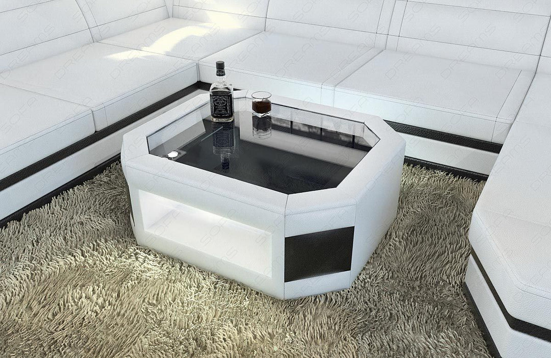 Moderner Couchtisch Prato mit LED Beleuchtung  weiss -  schwarz