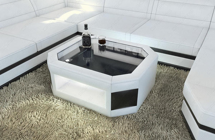 Moderner Couchtisch Prato mit LED Beleuchtung  weiss -  schwarz