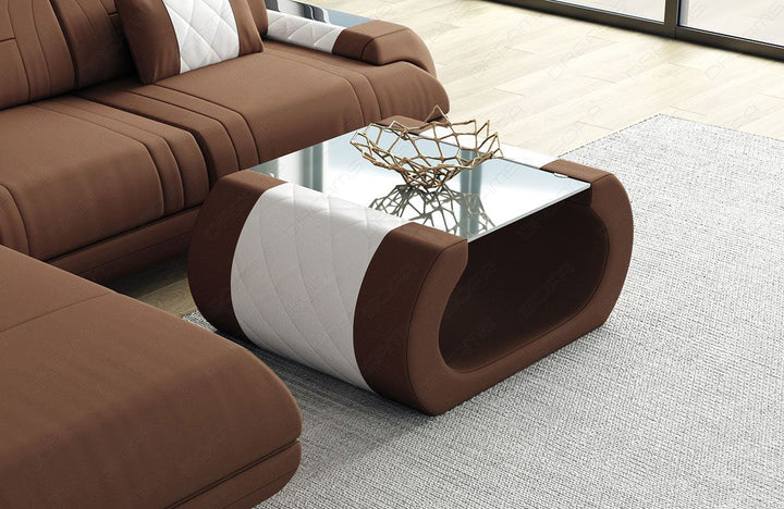 Designer Couchtisch Rimini in hellbraun - Mineva5 Mikrofaser Stoff