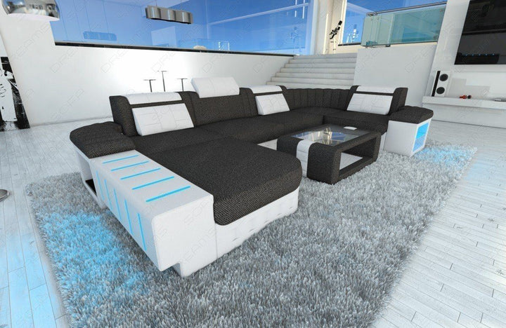 Polster Wohnlandschaft Bellagio U Form in schwarz-grau - Hugo12 Strukturstoff