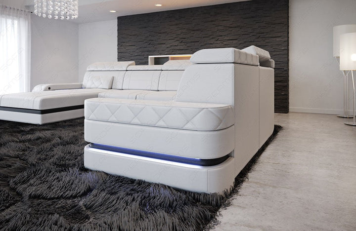 Detail Ansicht vom Designer Ledersofa Bologna XXL als Mini Version mit LED Licht