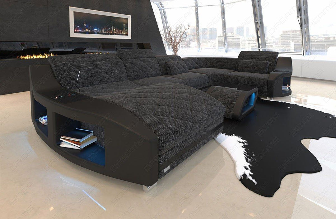 Polster Wohnlandschaft Swing U Form mit LED-Beleuchtung in schwarz-grau - Hugo12