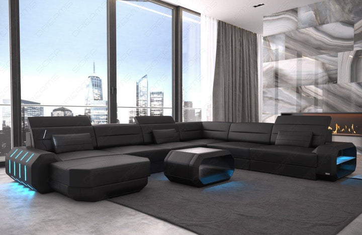 Design Wohnlandschaft Roma XXL mit LED Beleuchtung - schwarz