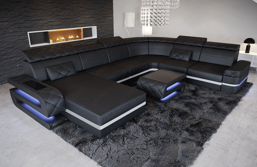 Designer Leder Wohnlandschaft Bologna XXL in schwarz - weiss