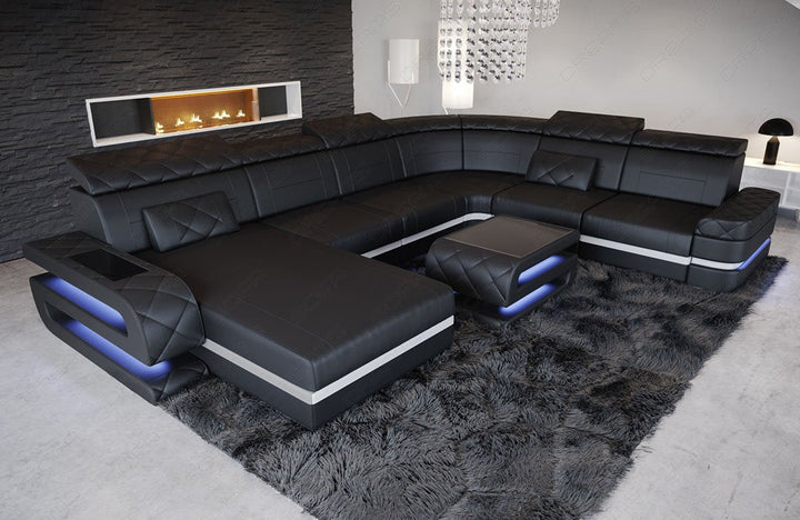 Designer Leder Wohnlandschaft Bologna XXL in schwarz - weiss