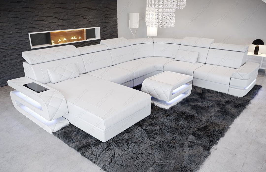 Moderne Leder Wohnlandschaft Bologna XXL in weiss