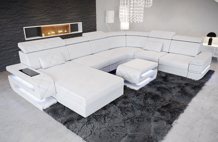 Moderne Leder Wohnlandschaft Bologna XXL in weiss