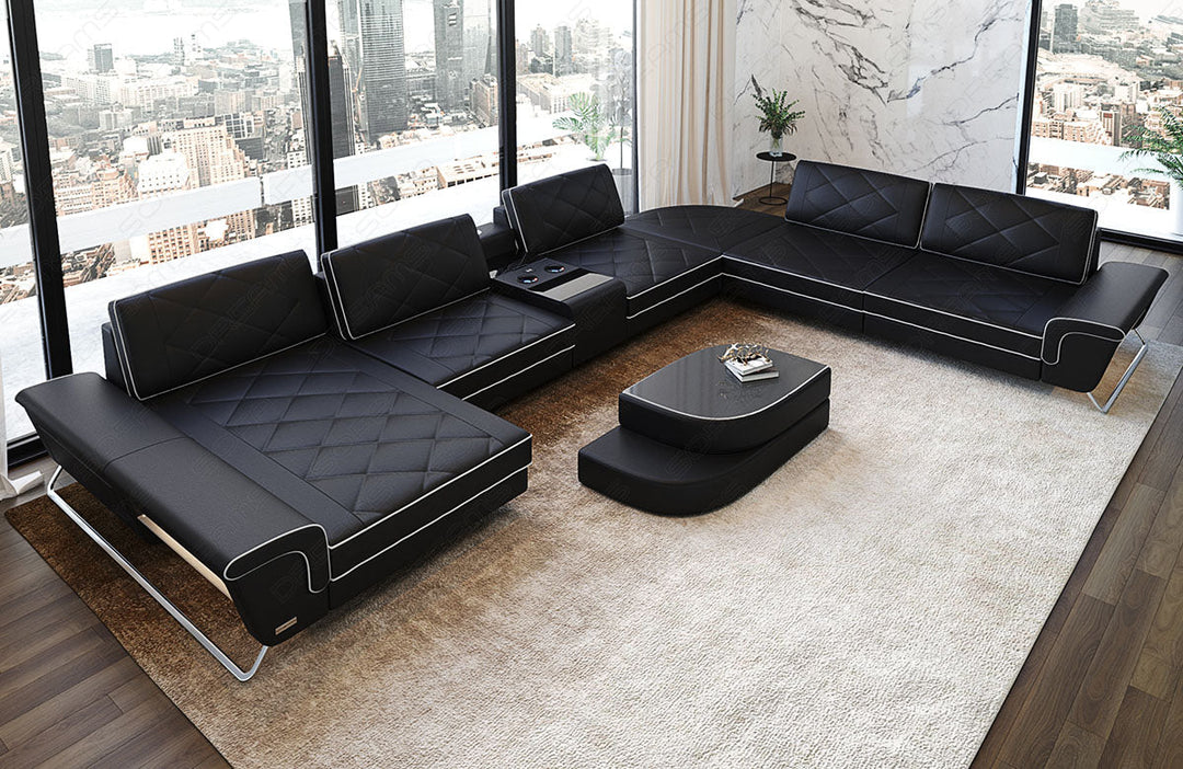 Luxus Leder Wohnlandschaft Bari XXL in schwarz-weiÃŸ